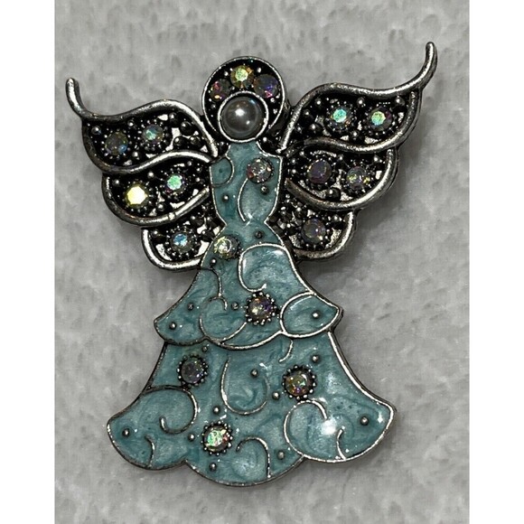 WOW FANTASTIC VINTAGE ENAMEL CHRISTMAS ANGEL PIN/BROOCH - Picture 3 of 8